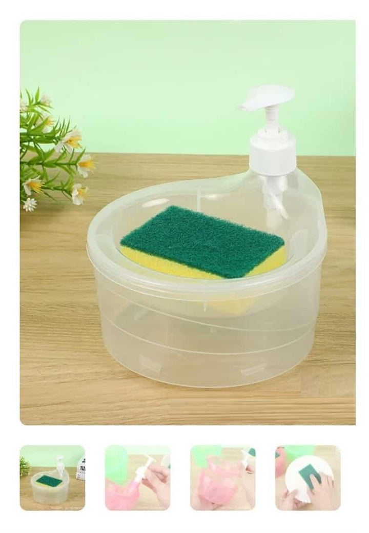 Double Layer 2 in 1 Liquid soap Dispenser with Pump and Sponge - Furnishicon