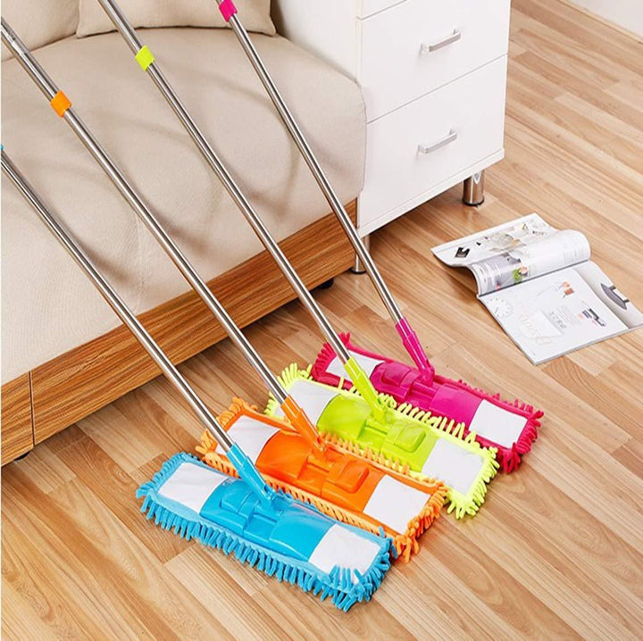 Mop - Wet and Dry Cleaning Flat Microfiber Floor Cleaning Mop with Telescopic Long Handle Dry Mop - Furnishicon