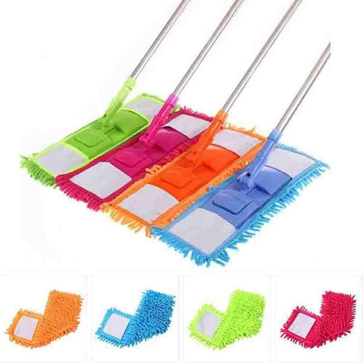 Mop - Wet and Dry Cleaning Flat Microfiber Floor Cleaning Mop with Telescopic Long Handle Dry Mop - Furnishicon